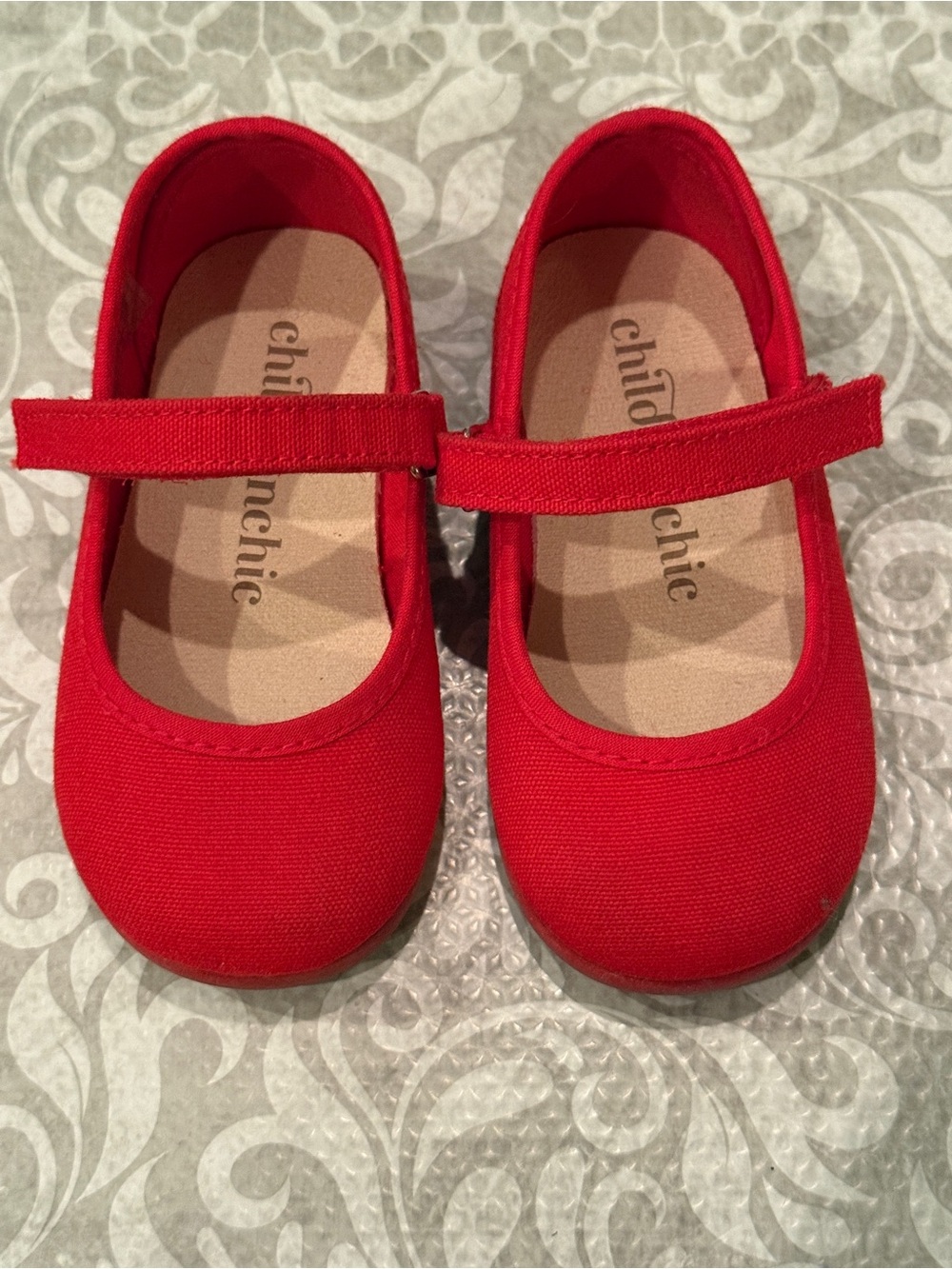 Childrens Chic Red Mary Jane Dress Shoes with Hook-and-Loop Strap